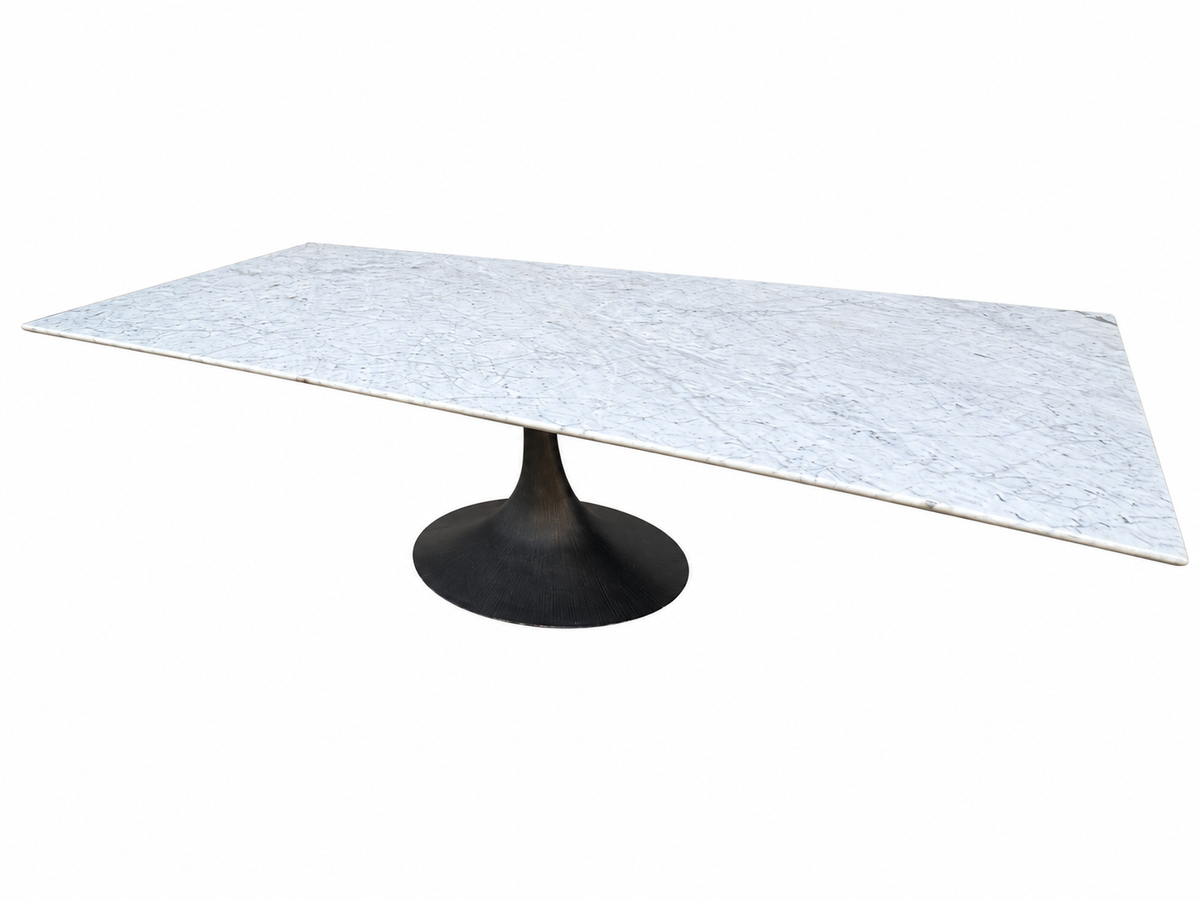 RH Aero Stone Rectangular Dining Table – 120" | Italian Carrara Marble Top | Cast Iron Pedestal Base