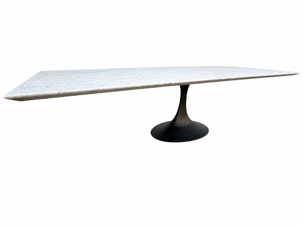 RH Aero Stone Rectangular Dining Table – 120" | Italian Carrara Marble Top | Cast Iron Pedestal Base