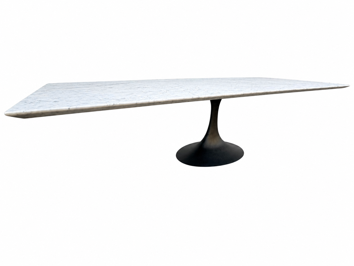 RH Aero Stone Rectangular Dining Table – 120" | Italian Carrara Marble Top | Cast Iron Pedestal Base