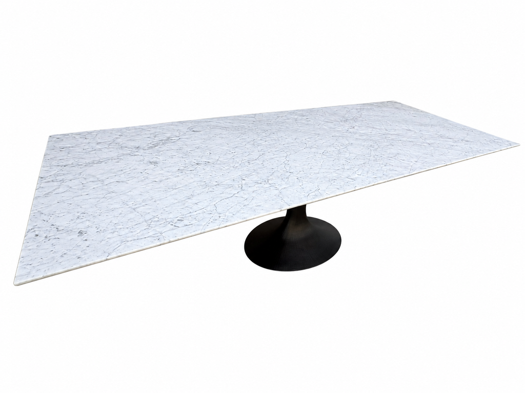 RH Aero Stone Rectangular Dining Table – 120" | Italian Carrara Marble Top | Cast Iron Pedestal Base