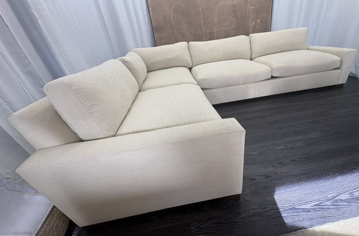RH Maxwell Left-Arm L-Sectional | Classic | Down | Perennials® Performance Textured Linen Weave – Dune