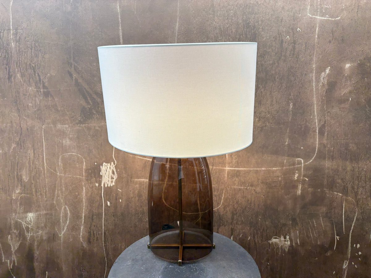 RH Blom Amber Glass Table Lamp Lacquered Burnished Brass | 30" | Jonathan Browning Scandinavian Design