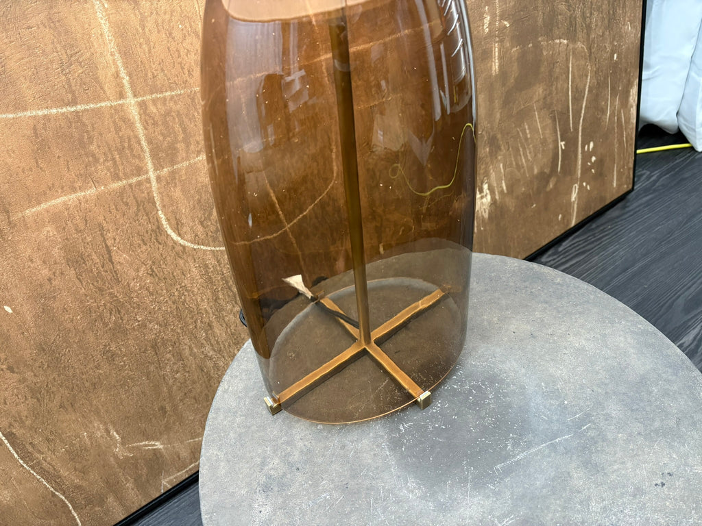 RH Blom Amber Glass Table Lamp Lacquered Burnished Brass | 30" | Jonathan Browning Scandinavian Design