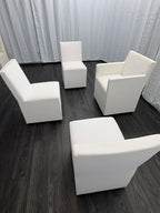 Curated Set of Four RH Ellison Fabric Dining Chairs
Perennials® Performance Textured Linen Weave — White
Recessed Caster Bases