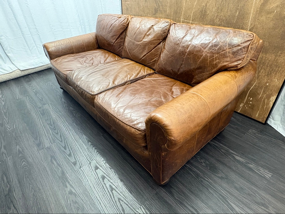 RH Original Lancaster Leather 3-Cushion Sofa – 7' Petite 38"D | Italian Brompton Cocoa | Down-Feather | Pre-Owned