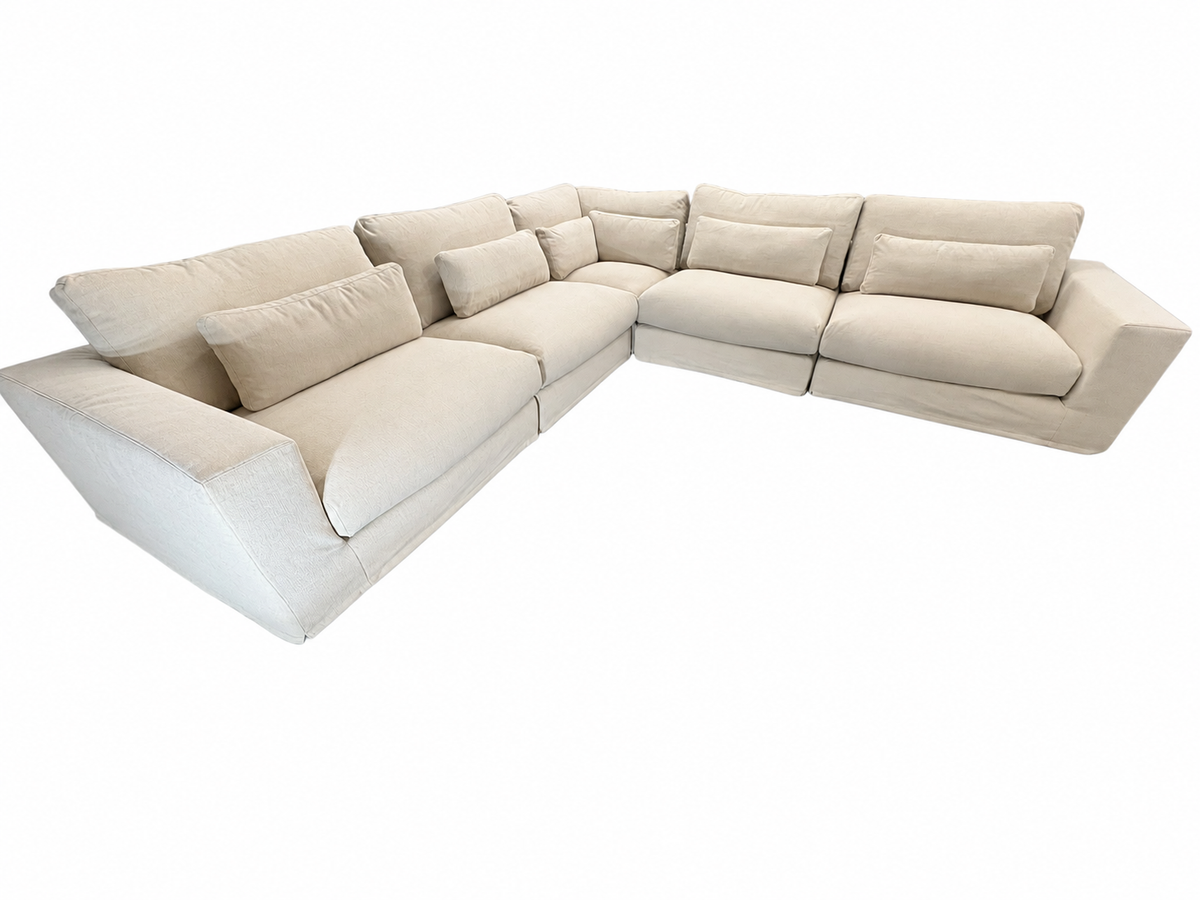RH Lugano Modular 5-Piece Sectional | Italy | Down-Feather | Performance Linen Weave – Sand | Customizable