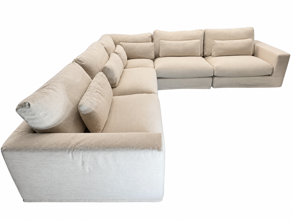 RH Lugano Modular 5-Piece Sectional | Italy | Down-Feather | Performance Linen Weave – Sand | Customizable