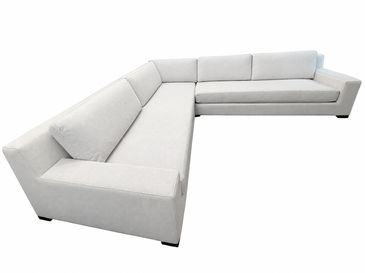 RH Modena Track Arm Left-Arm Bench-Cushion L-Sectional – Perennials Performance Textured Linen Weave in Mist