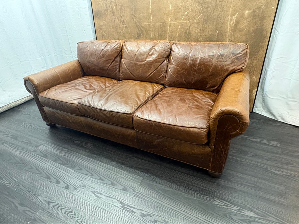 RH Original Lancaster Leather 3-Cushion Sofa – 7' Petite 38"D | Italian Brompton Cocoa | Down-Feather | Pre-Owned