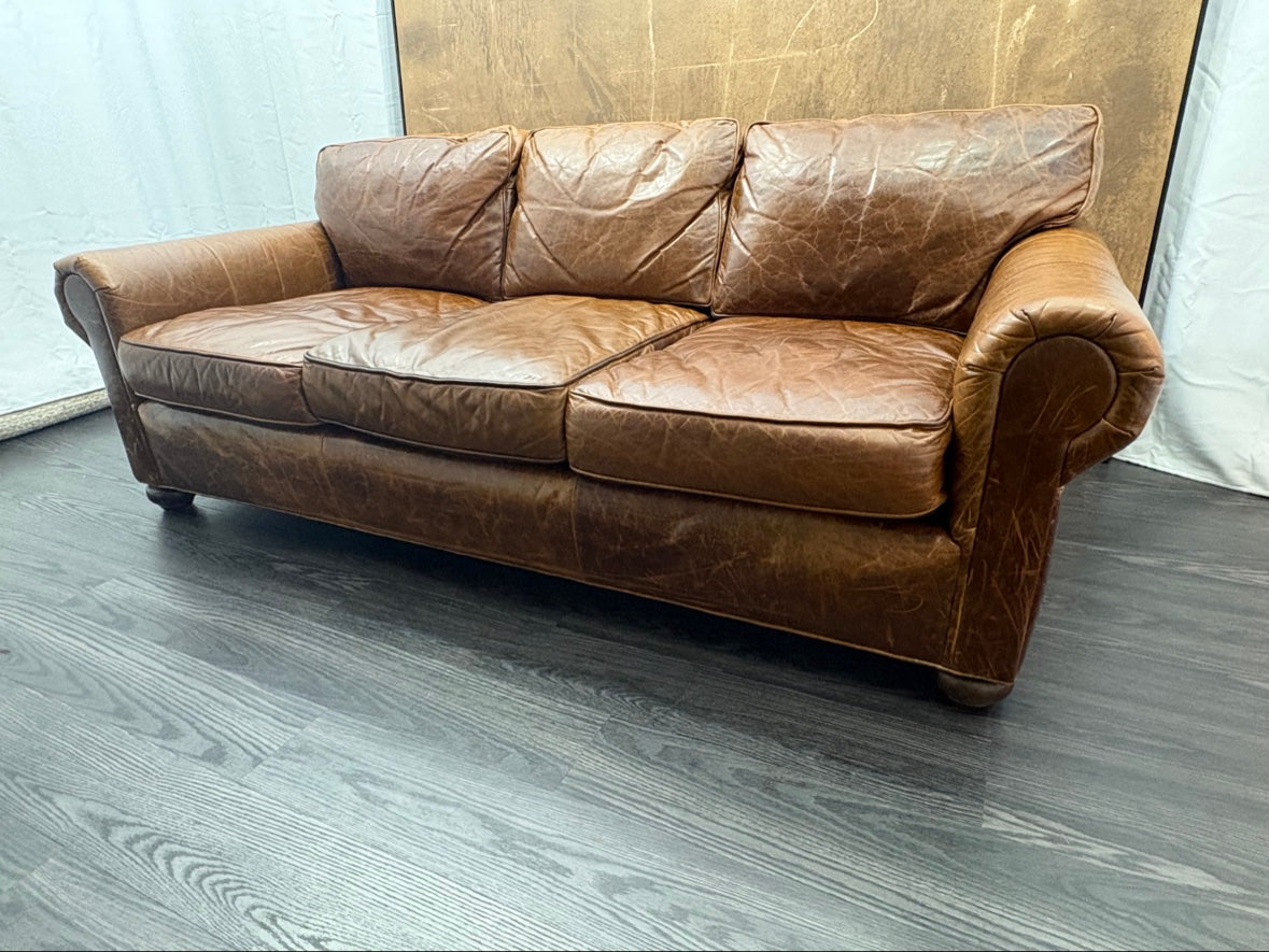 RH Original Lancaster Leather 3-Cushion Sofa – 7' Petite 38"D | Italian Brompton Cocoa | Down-Feather | Pre-Owned