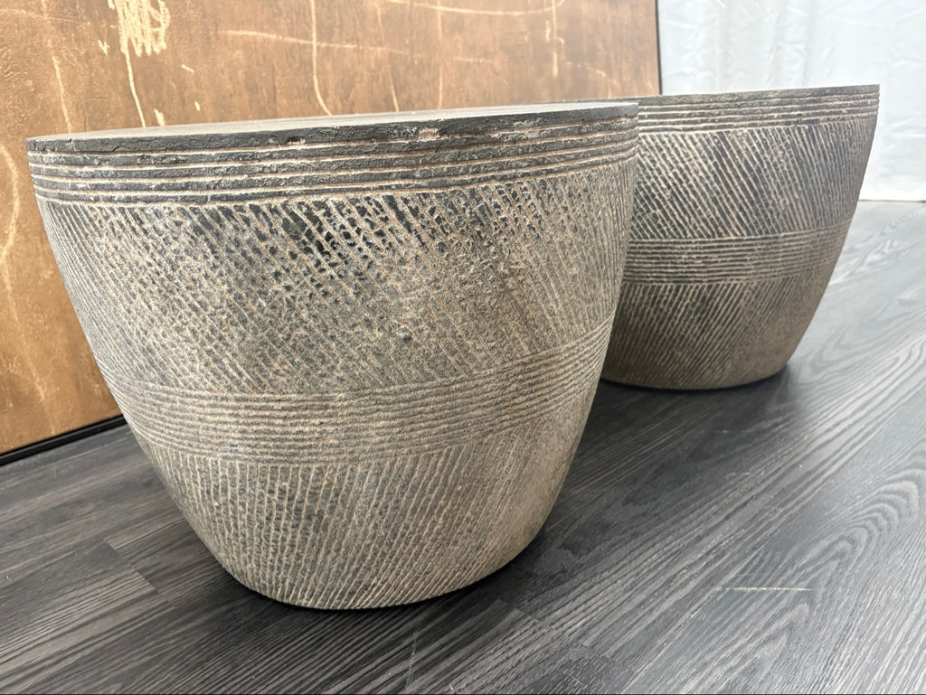 RH Vetro Round Side Table – 21" Diam. × 16"H | Dark Grey | Set of 2 | Pre-Owned
