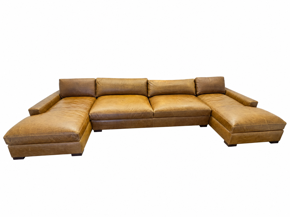 RH Maxwell Leather U-Chaise Sectional – 8' Armless Sofa with Dual Luxe Chaises in Italian Berkshire Leather (Chestnut)