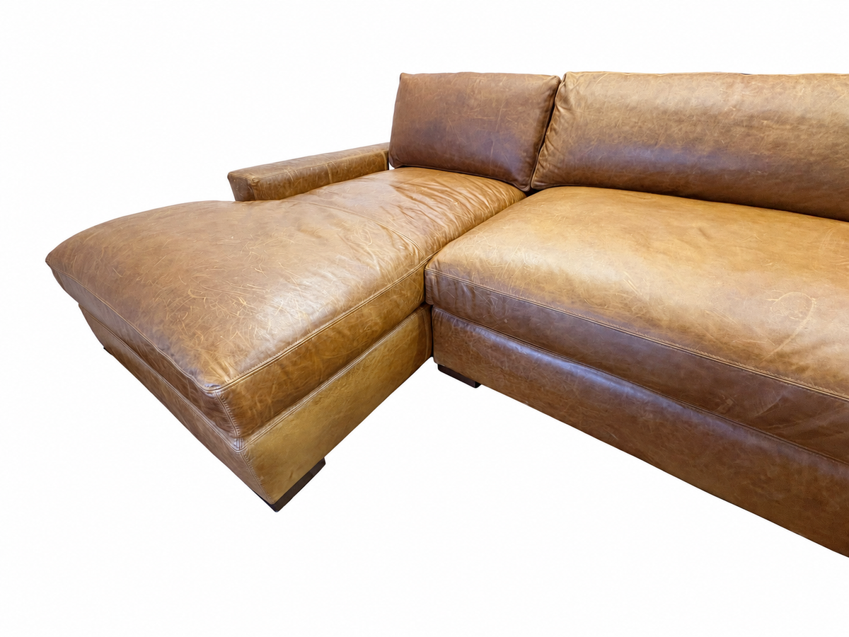 RH Maxwell Leather U-Chaise Sectional – 8' Armless Sofa with Dual Luxe Chaises in Italian Berkshire Leather (Chestnut)