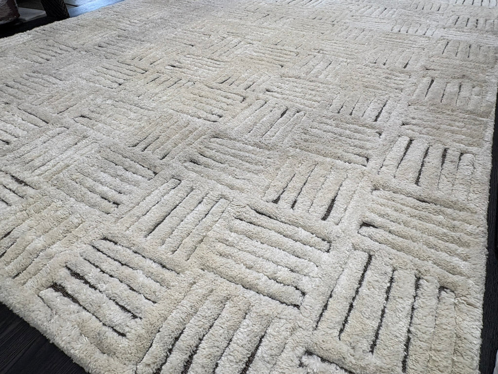RH Basanti Rug – 9' × 12' Marled Ivory/Charcoal | Hand-Knotted Wool Blend | Contemporary Himalayan-Inspired Design