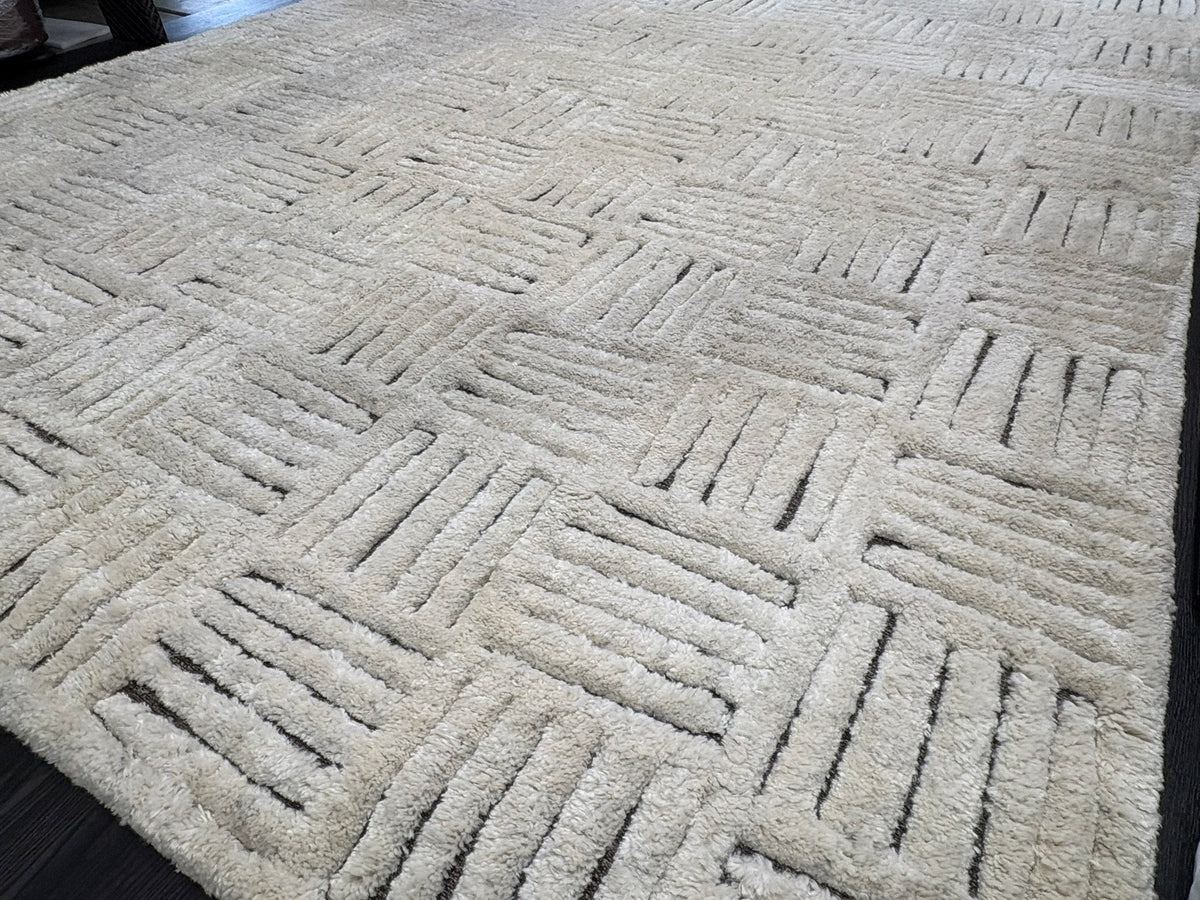 RH Basanti Rug – 9' × 12' Marled Ivory/Charcoal | Hand-Knotted Wool Blend | Contemporary Himalayan-Inspired Design