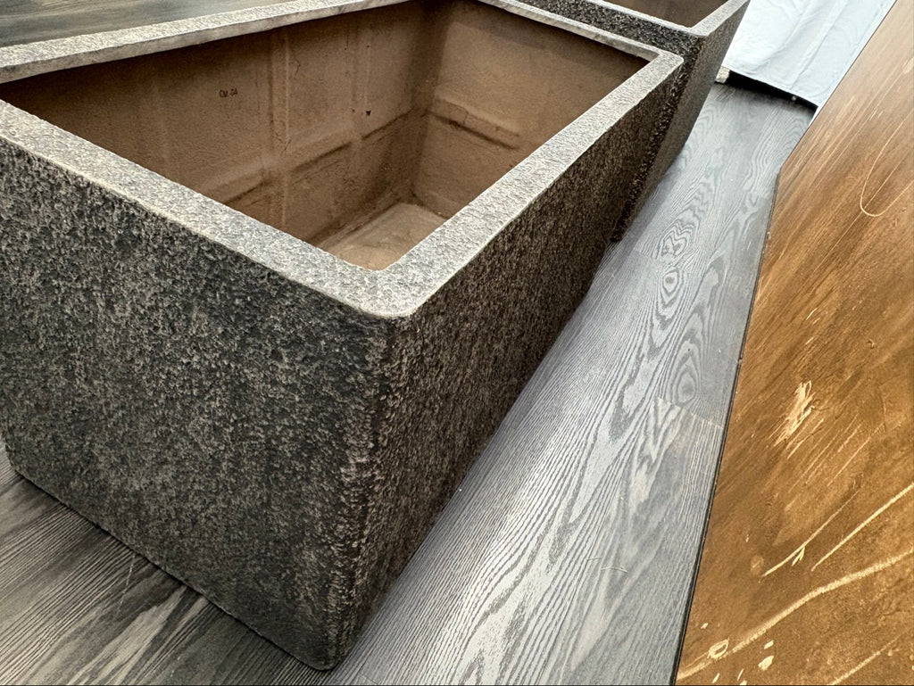 RH Paxos Square Planter – Size F 39½"W × 19½"D × 19½"H | Carbon | Set of 2 | Upscale Staging