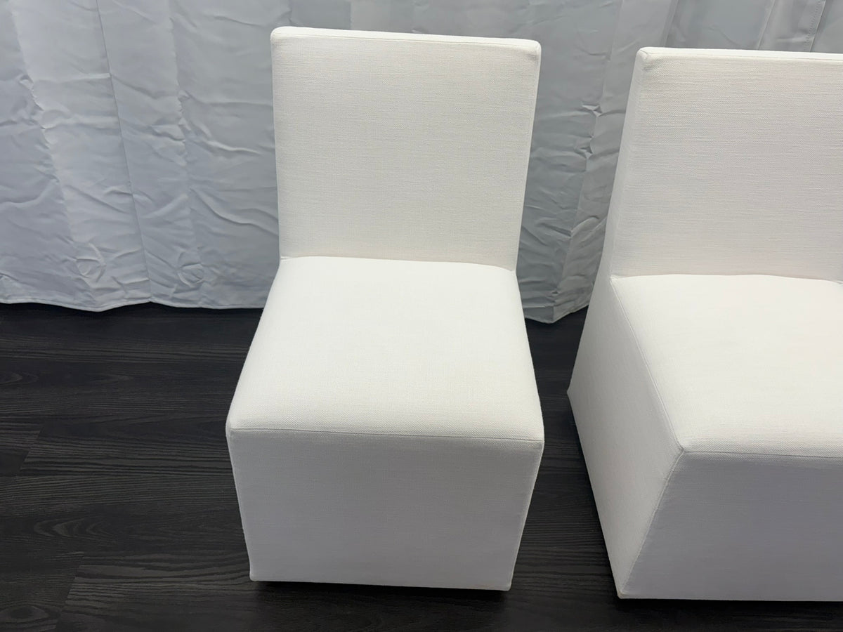 Curated Set of Four RH Ellison Fabric Dining Chairs
Perennials® Performance Textured Linen Weave — White
Recessed Caster Bases