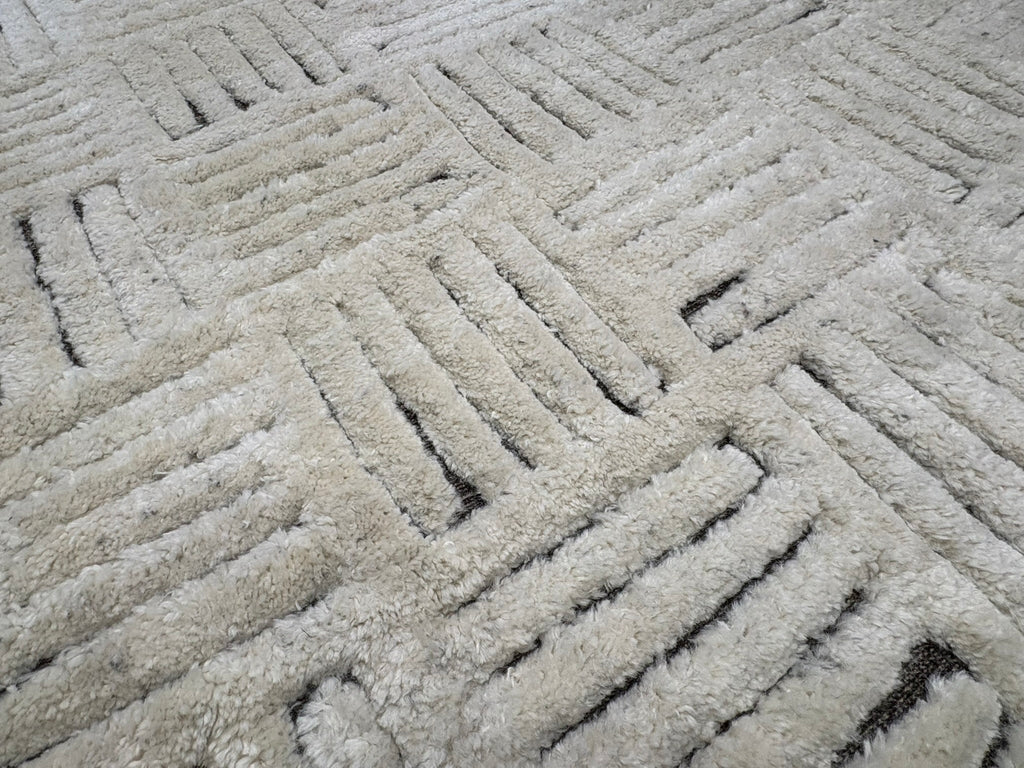 RH Basanti Rug – 9' × 12' Marled Ivory/Charcoal | Hand-Knotted Wool Blend | Contemporary Himalayan-Inspired Design