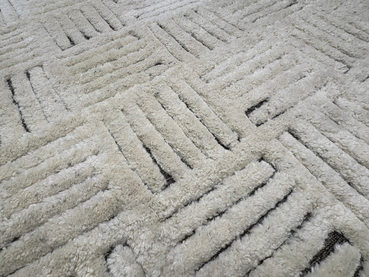 RH Basanti Rug – 9' × 12' Marled Ivory/Charcoal | Hand-Knotted Wool Blend | Contemporary Himalayan-Inspired Design