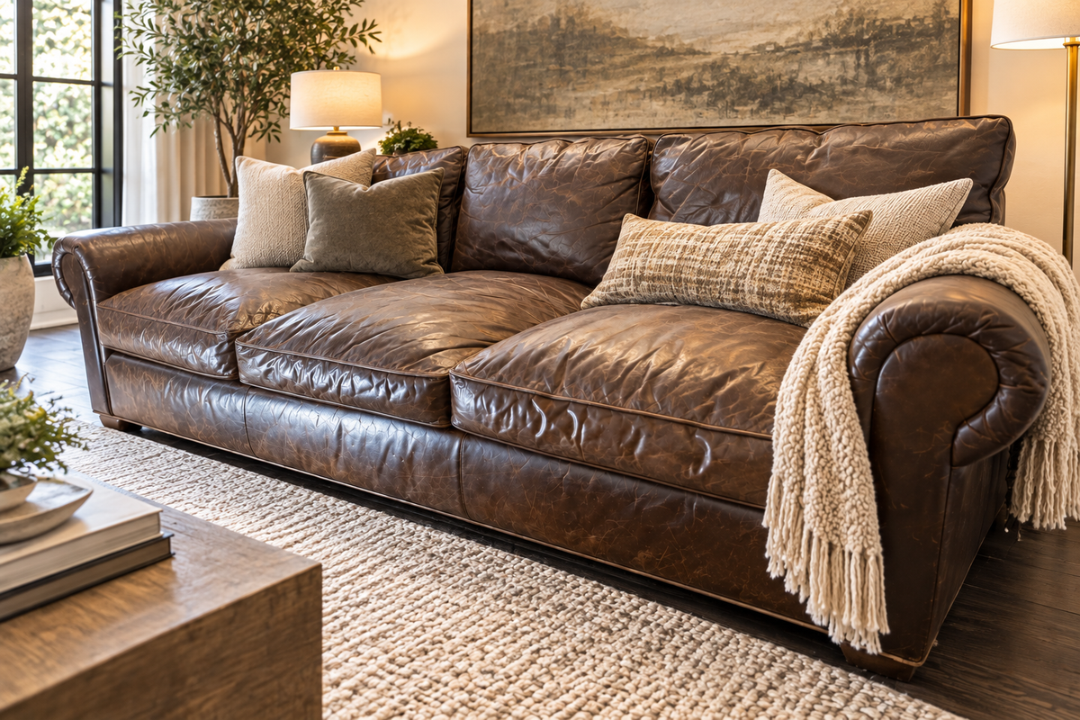 RH Original Lancaster Leather 3-Cushion Sofa – 8' | Luxe Depth | Italian Brompton | CocoaT