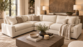 RH Maxwell Left-Arm L-Sectional | Classic | Down | Perennials® Performance Textured Linen Weave – Dune