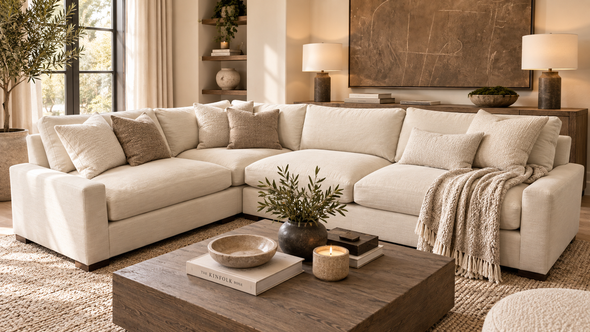 RH Maxwell Left-Arm L-Sectional | Classic | Down | Perennials® Performance Textured Linen Weave – Dune