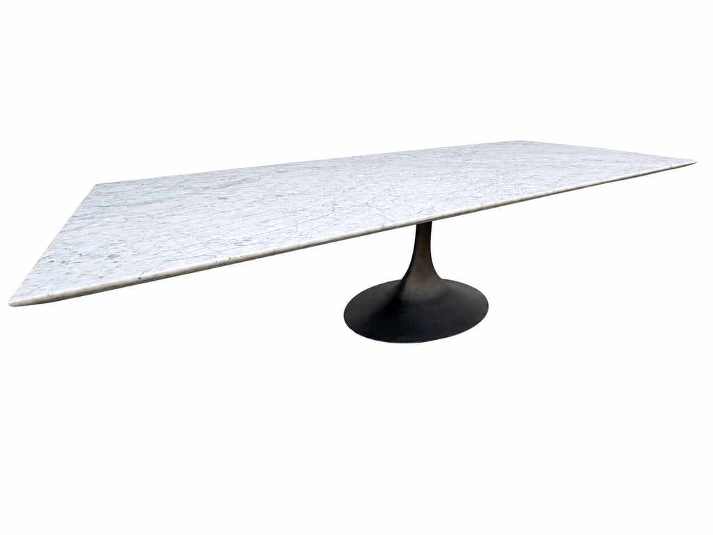 RH Aero Stone Rectangular Dining Table – 120" | Italian Carrara Marble Top | Cast Iron Pedestal Base