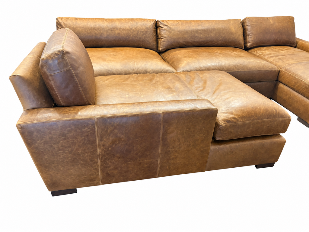 RH Maxwell Leather U-Chaise Sectional – 8' Armless Sofa with Dual Luxe Chaises in Italian Berkshire Leather (Chestnut)