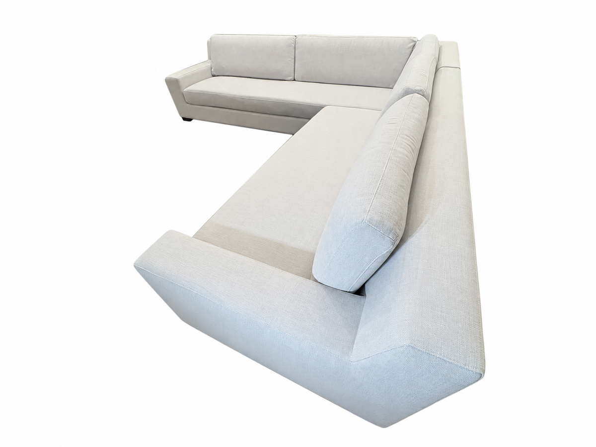 RH Modena Track Arm Left-Arm Bench-Cushion L-Sectional – Perennials Performance Textured Linen Weave in Mist