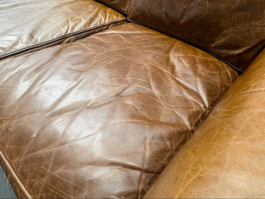 RH Original Lancaster Leather 3-Cushion Sofa – 7' Petite 38"D | Italian Brompton Cocoa | Down-Feather | Pre-Owned