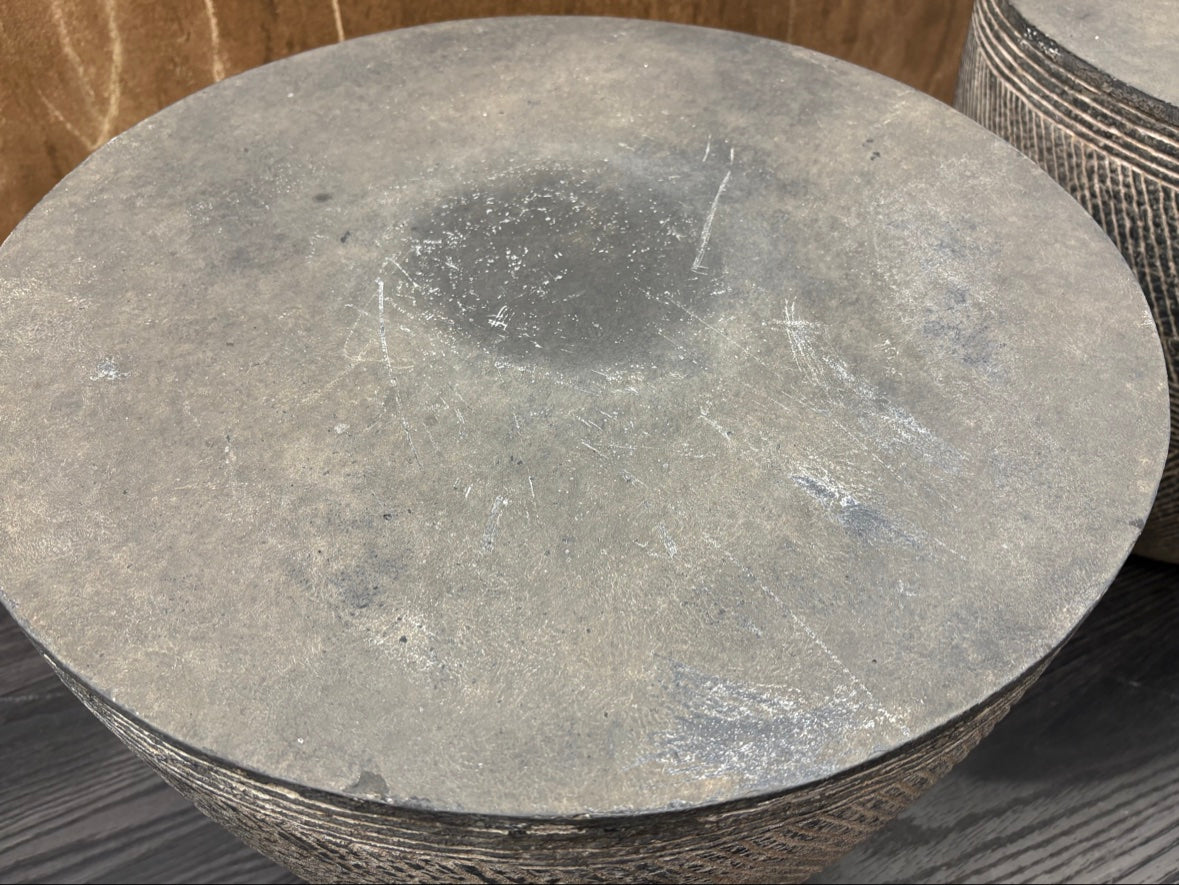 RH Vetro Round Side Table – 21" Diam. × 16"H | Dark Grey | Set of 2 | Pre-Owned