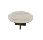 RH Balmain Round Teak Dining Table – 48" Weathered Teak Finish