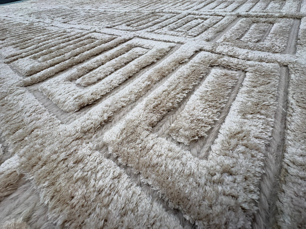 RH Rajouri Silk & Wool Rug – 9' × 12' Sand | Hand-Knotted Silk & Wool | Hand-Carved | Made in Nepal