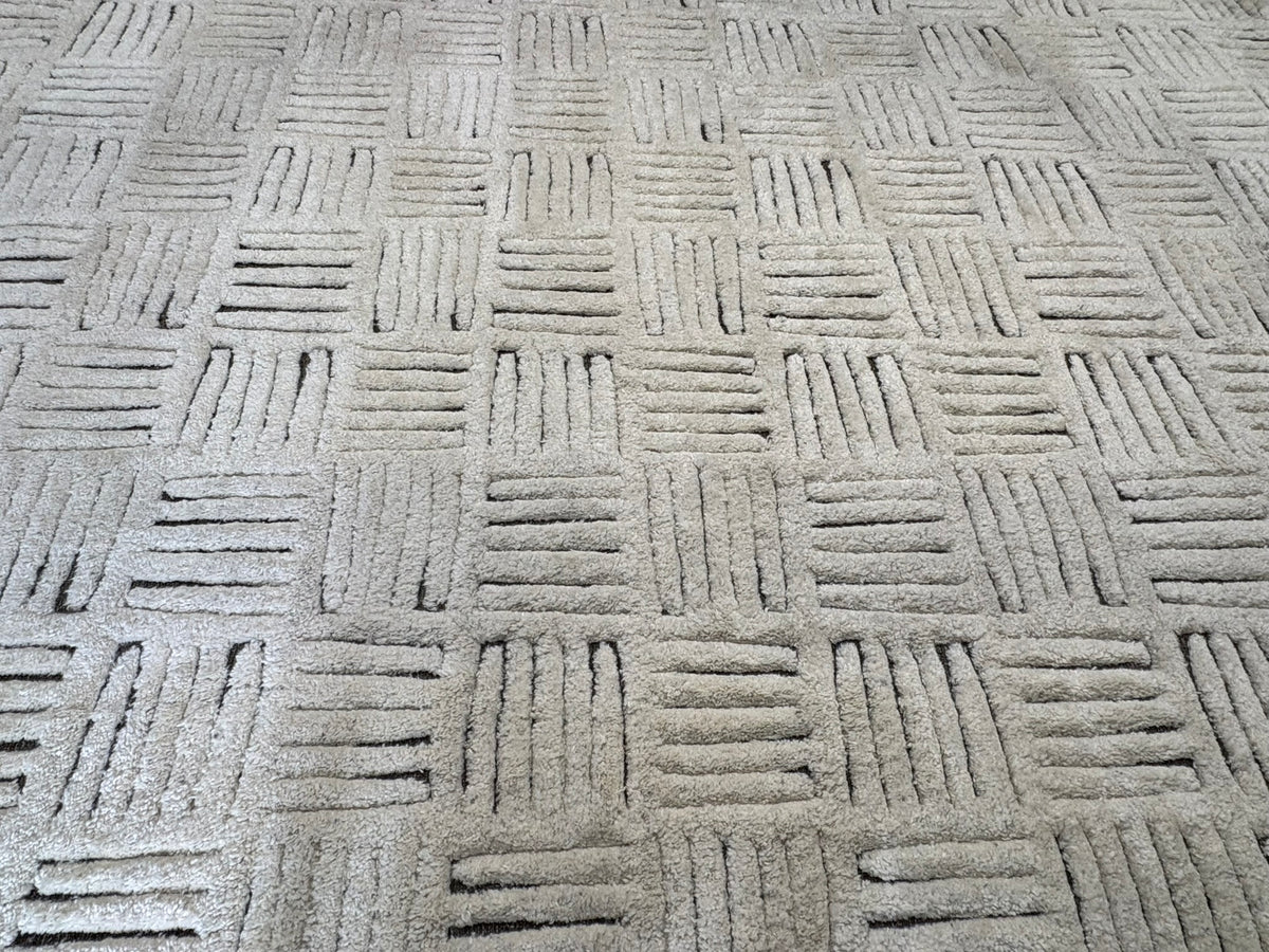 RH Basanti Rug – 9' × 12' Marled Ivory/Charcoal | Hand-Knotted Wool Blend | Contemporary Himalayan-Inspired Design
