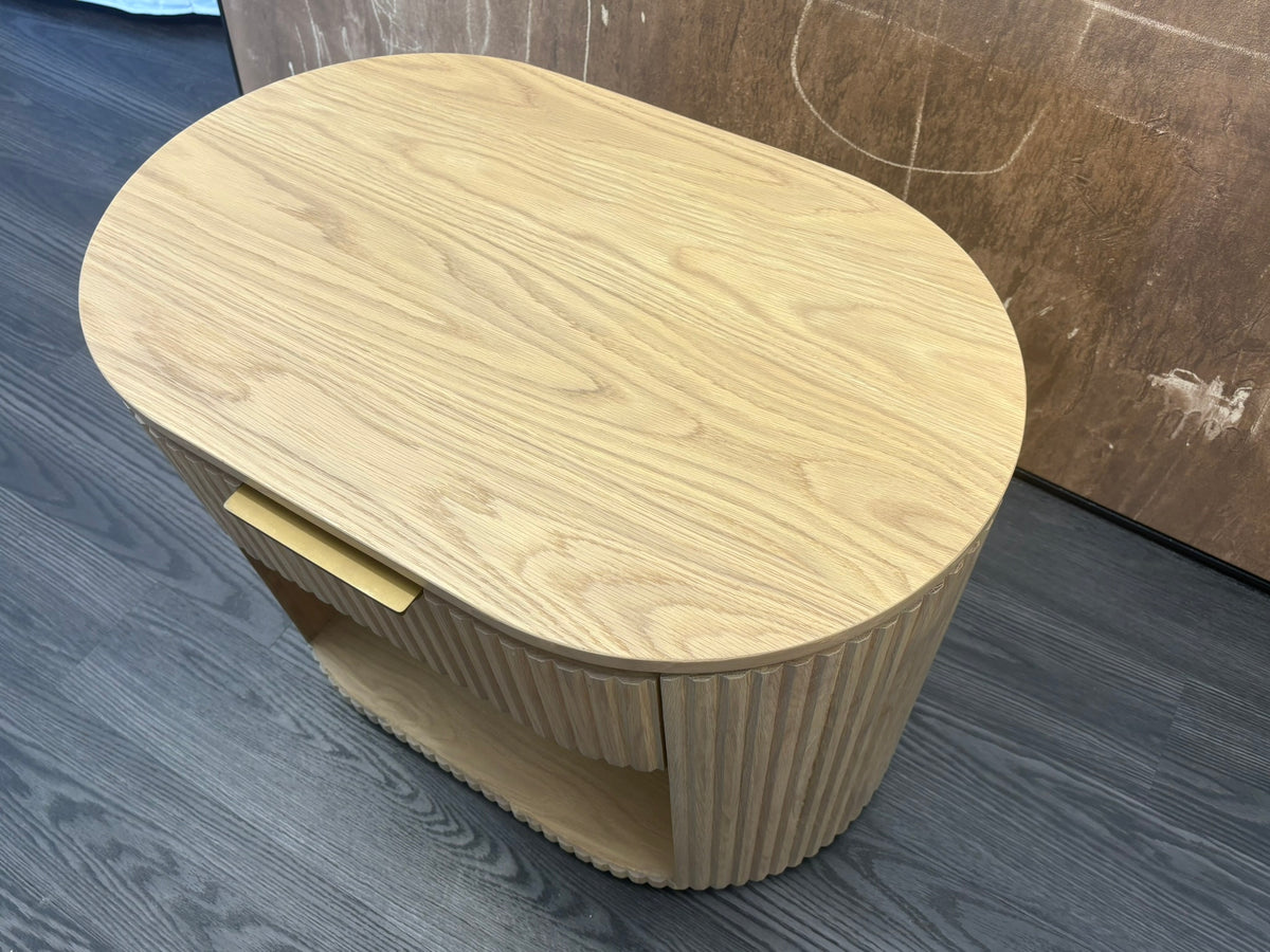 RH Byron Open Nightstand – 32" Light Oak | American White Oak | Reeded Detail | Soft-Close Drawer