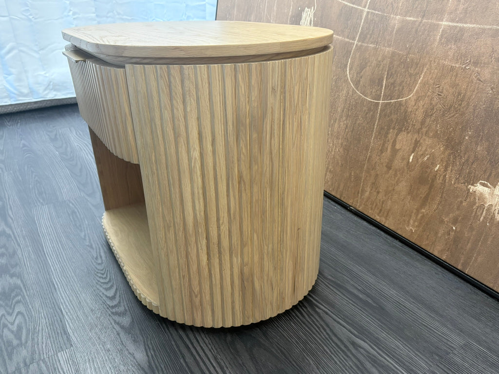 RH Byron Open Nightstand – 32" Light Oak | American White Oak | Reeded Detail | Soft-Close Drawer