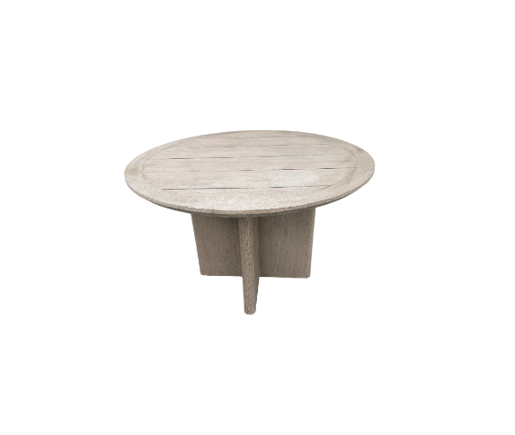 RH Balmain Round Teak Dining Table – 48" Weathered Teak Finish