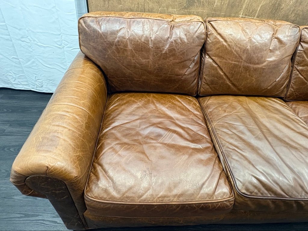 RH Original Lancaster Leather 3-Cushion Sofa – 7' Petite 38"D | Italian Brompton Cocoa | Down-Feather | Pre-Owned