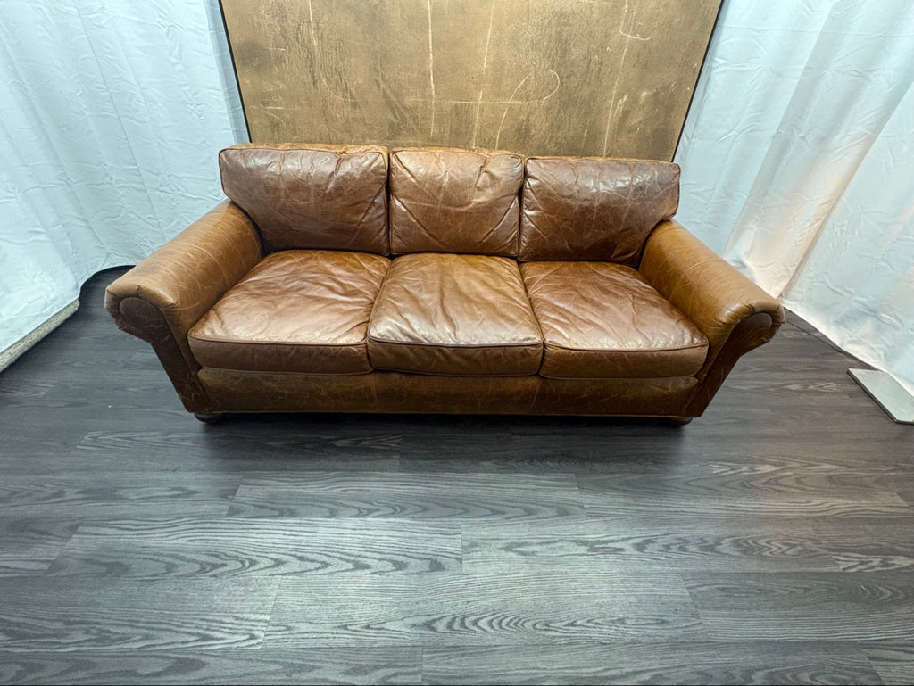 RH Original Lancaster Leather 3-Cushion Sofa – 7' Petite 38"D | Italian Brompton Cocoa | Down-Feather | Pre-Owned