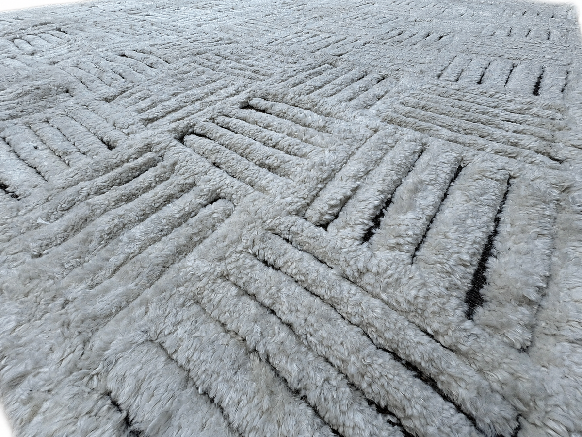 RH Basanti Rug – 9' × 12' Marled Ivory/Charcoal | Hand-Knotted Wool Blend | Contemporary Himalayan-Inspired Design (Rug 2)