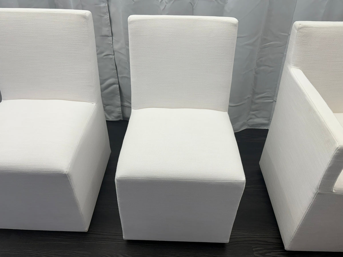 Curated Set of Four RH Ellison Fabric Dining Chairs
Perennials® Performance Textured Linen Weave — White
Recessed Caster Bases