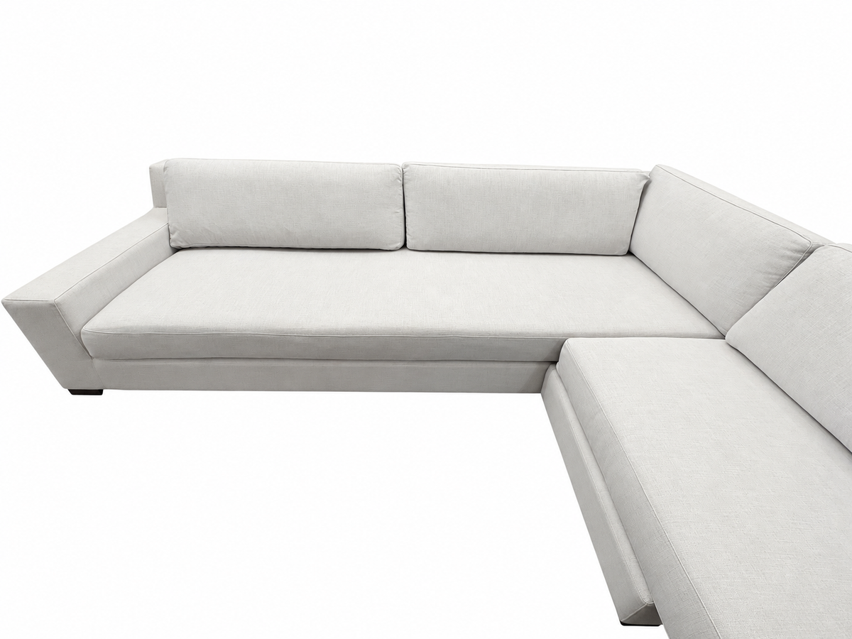 RH Modena Track Arm Left-Arm Bench-Cushion L-Sectional – Perennials Performance Textured Linen Weave in Mist