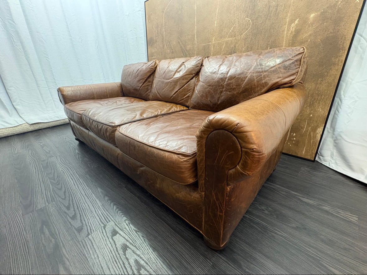 RH Original Lancaster Leather 3-Cushion Sofa – 7' Petite 38"D | Italian Brompton Cocoa | Down-Feather | Pre-Owned