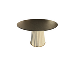 Sculptural Designer Dining Table – Attributed to Baker “Heliodor” Pedestal in Ivory & Gold × RH 48″ Black Brushed Oak Top