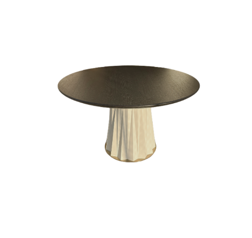 Sculptural Designer Dining Table – Attributed to Baker “Heliodor” Pedestal in Ivory & Gold × RH 48″ Black Brushed Oak Top