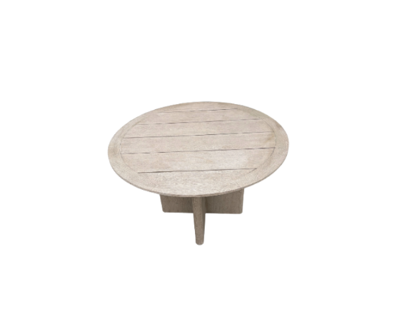 RH Balmain Round Teak Dining Table – 48" Weathered Teak Finish