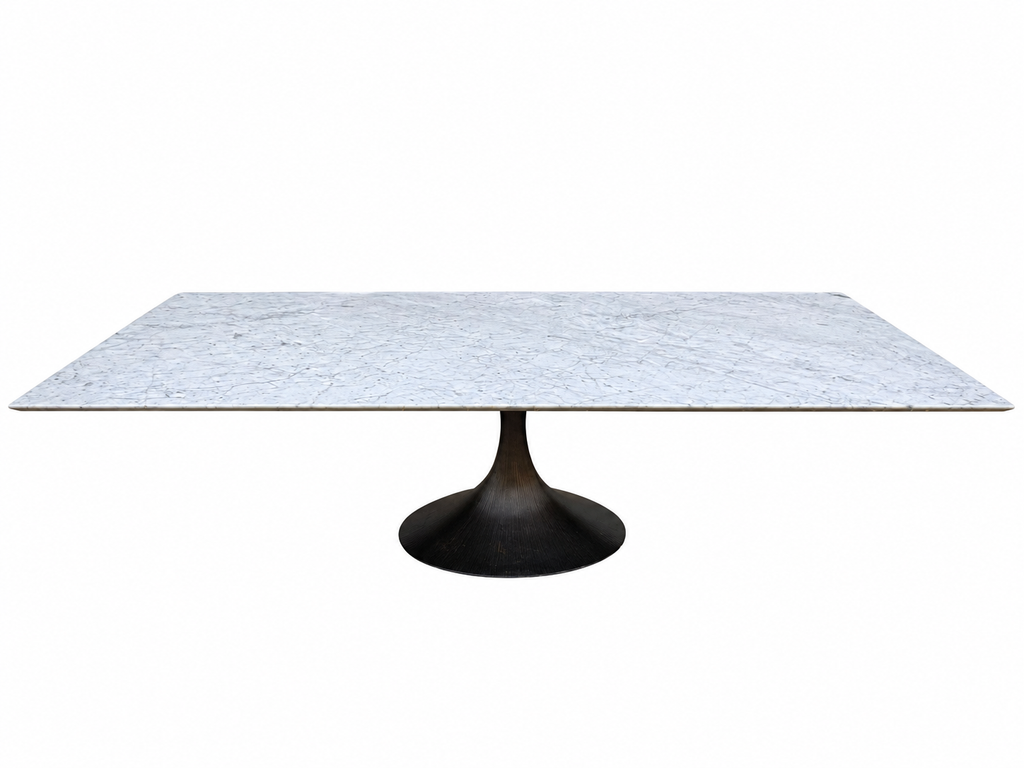 RH Aero Stone Rectangular Dining Table – 120" | Italian Carrara Marble Top | Cast Iron Pedestal Base