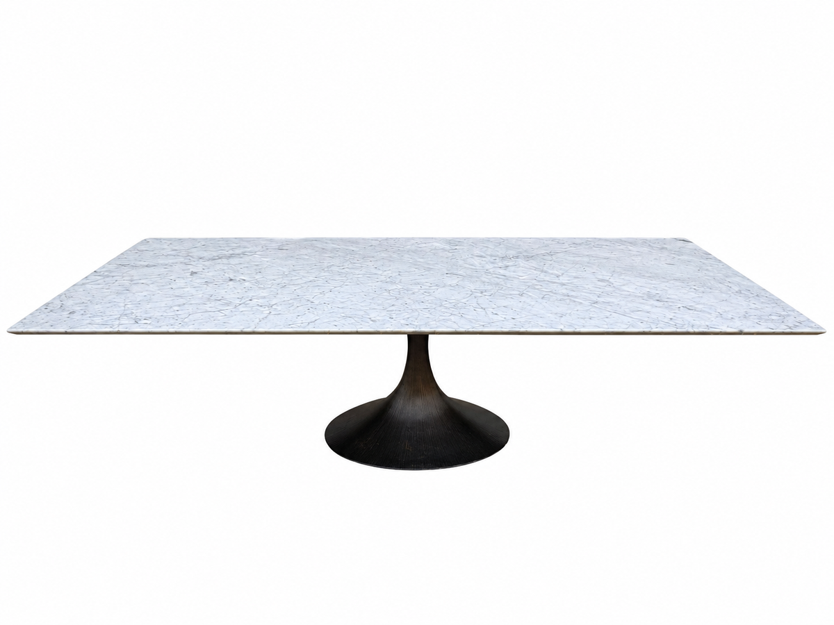 RH Aero Stone Rectangular Dining Table – 120" | Italian Carrara Marble Top | Cast Iron Pedestal Base