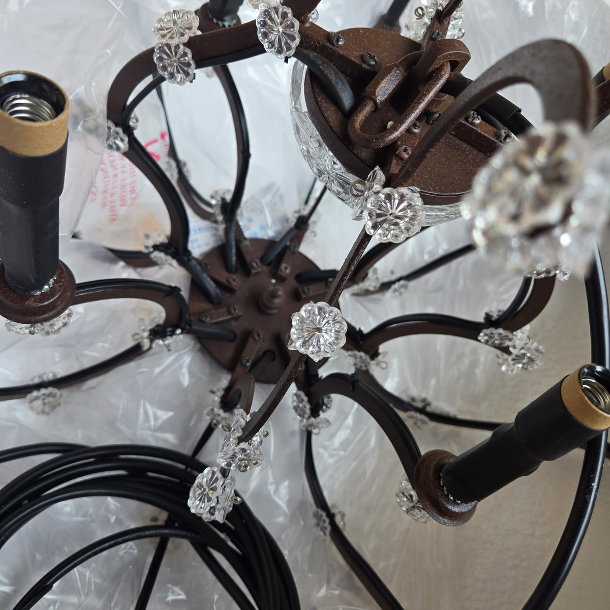 RH 19th C. Rococo Iron & Crystal Round Chandelier