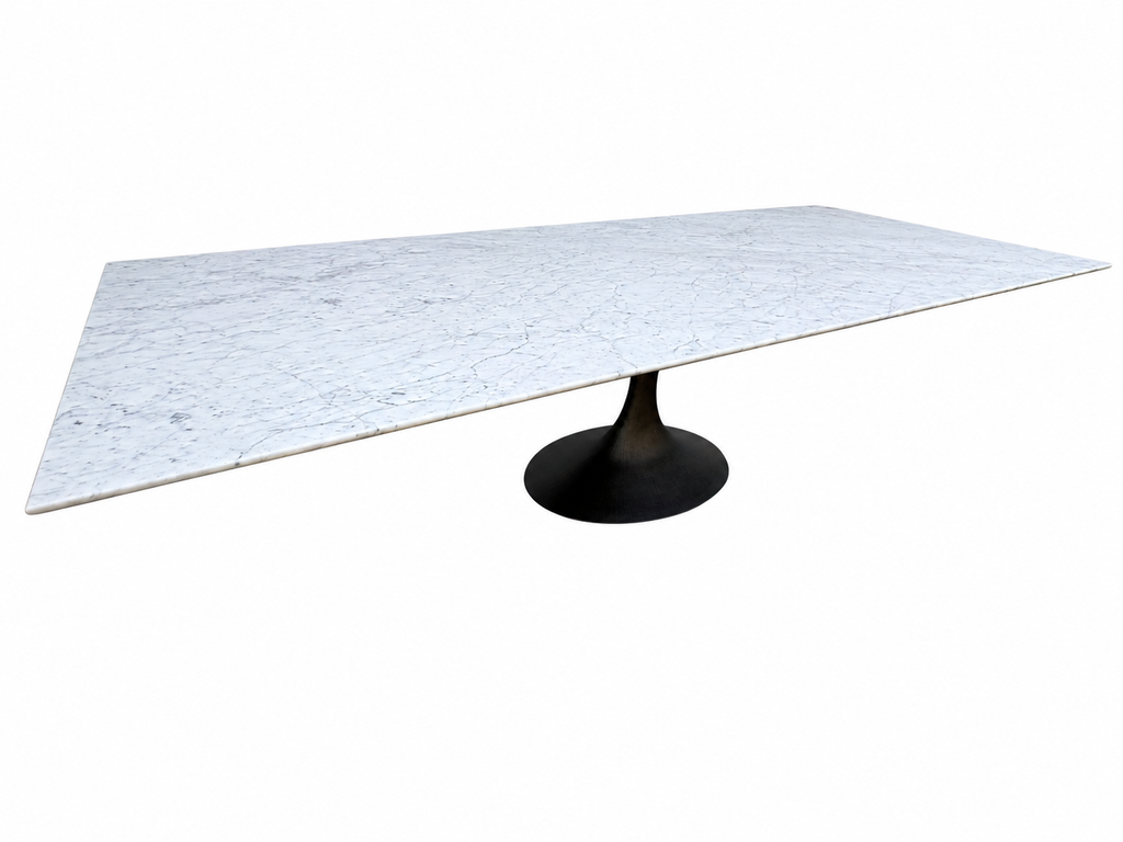 RH Aero Stone Rectangular Dining Table – 120" | Italian Carrara Marble Top | Cast Iron Pedestal Base